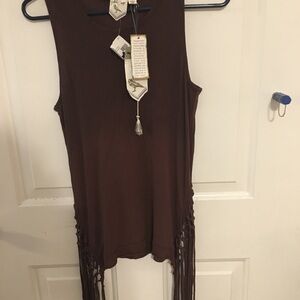 White Crow top with fringe size OS, NWT